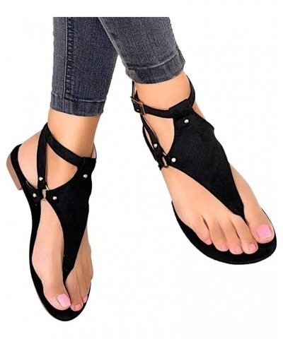 Womens Casual Floral Pearl Flat Sandals Toe Ring Beach Shoes Girls Comforty Summer Sandals Black-5 $16.20 Sandals