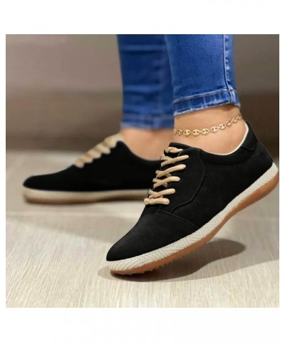 Single Up Women Shoes Lace Casual Color Suede Toe Breathable Round Comfortable Flat Solid Women's Casual Shoes Navy Heels Siz...