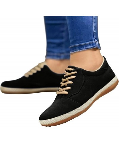 Single Up Women Shoes Lace Casual Color Suede Toe Breathable Round Comfortable Flat Solid Women's Casual Shoes Navy Heels Siz...