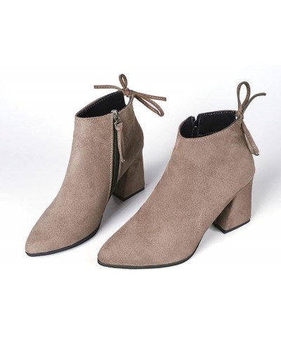 Womens Block Heel Faux Suede Ankle Bootie Casual Side Zipper Pointed Toe for Comfy Chelsea Boots Shoes for Office Brown $29.5...