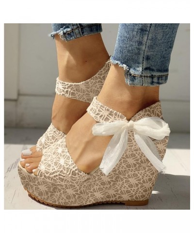 Clear Platform Heels Wedges Heels For Women Dressy Platform Shoes Women Gold Sandals For Women Heeled Sandals Casual S Beige-...