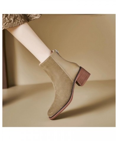 Leather Stitching Booties Square Toe Thick Heel Fall Snappy Classic Bootie Retro Chelsea Western Ankle Boot Classic Khaki $20...