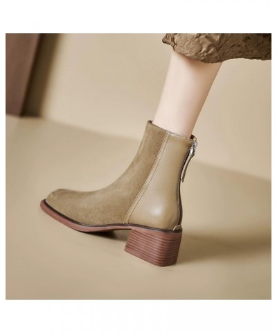 Leather Stitching Booties Square Toe Thick Heel Fall Snappy Classic Bootie Retro Chelsea Western Ankle Boot Classic Khaki $20...