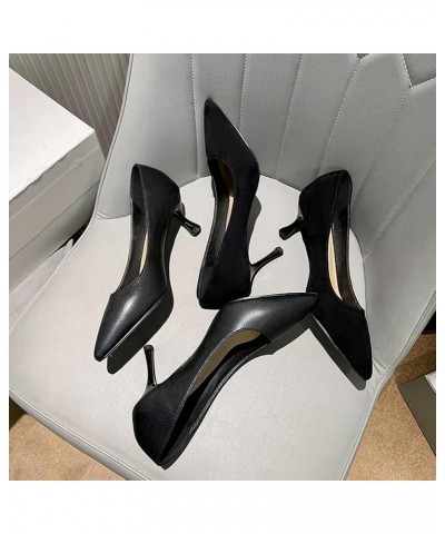 Women Formal Occasions Evening Heels Pointed Toe Leather Office Pumps Stiletto Shoes Dressy Slip Ons Blacks2 $31.10 Pumps