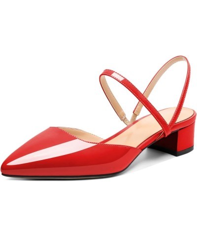 Women's Slingback Block Heels Pointed Toe Low Chunky Heel Sandals Elastic Ankle Strap Formal Party Dress Pumps Shoes Red $30....