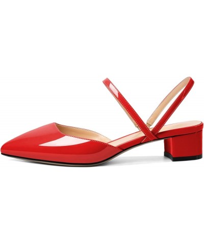 Women's Slingback Block Heels Pointed Toe Low Chunky Heel Sandals Elastic Ankle Strap Formal Party Dress Pumps Shoes Red $30....