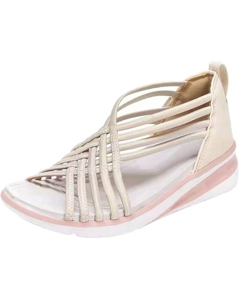 Platform Sandals Women Wedge Women's Oversized Sandals Wedge Breathable Adult Sports Woven Fishmouth Shoes Roman Sandals (Whi...