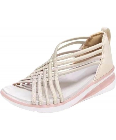 Platform Sandals Women Wedge Women's Oversized Sandals Wedge Breathable Adult Sports Woven Fishmouth Shoes Roman Sandals (Whi...