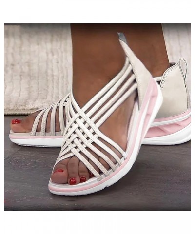 Platform Sandals Women Wedge Women's Oversized Sandals Wedge Breathable Adult Sports Woven Fishmouth Shoes Roman Sandals (Whi...