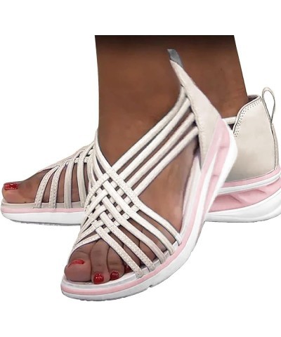 Platform Sandals Women Wedge Women's Oversized Sandals Wedge Breathable Adult Sports Woven Fishmouth Shoes Roman Sandals (Whi...