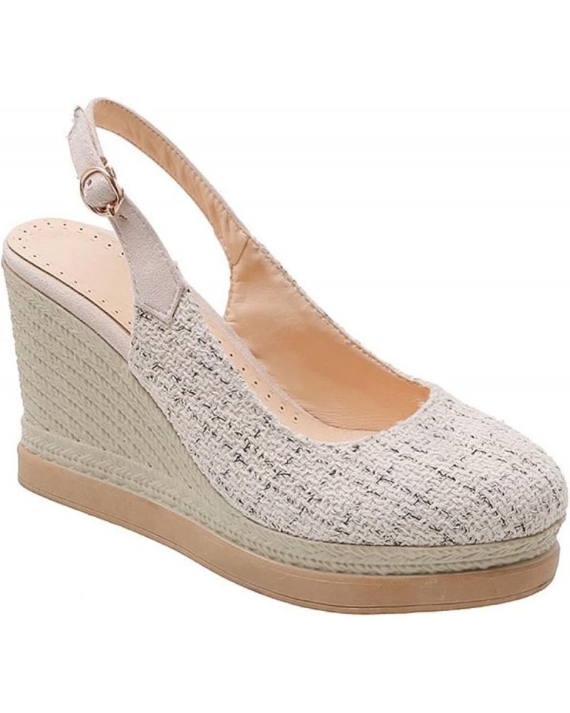 Women's Summer Round Toe Buckle Wedges Heels Sandals Breathable Student Platform Pump Wedges for Women Beige $39.09 Sandals