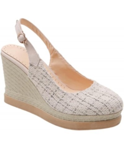 Women's Summer Round Toe Buckle Wedges Heels Sandals Breathable Student Platform Pump Wedges for Women Beige $39.09 Sandals