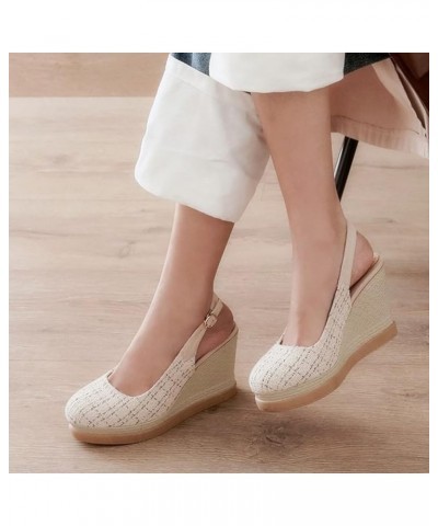 Women's Summer Round Toe Buckle Wedges Heels Sandals Breathable Student Platform Pump Wedges for Women Beige $39.09 Sandals