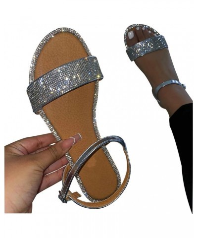 Sandals for Women Casual Summer,Women's Sandals Bohemian Beach Sandals Gladiator Sandals Retro Back Zip Flat Shoes X02-silver...