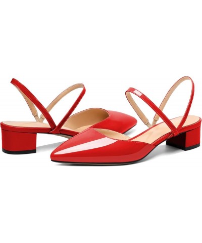 Women's Slingback Block Heels Pointed Toe Low Chunky Heel Sandals Elastic Ankle Strap Formal Party Dress Pumps Shoes Red $30....