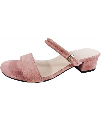 Chunky Heel Sandals for Women summer wide heels for women chunky sandals low heels for women Pink $13.69 Sandals