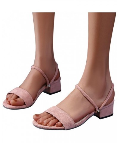 Chunky Heel Sandals for Women summer wide heels for women chunky sandals low heels for women Pink $13.69 Sandals