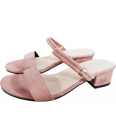 Chunky Heel Sandals for Women summer wide heels for women chunky sandals low heels for women Pink $13.69 Sandals