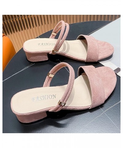 Chunky Heel Sandals for Women summer wide heels for women chunky sandals low heels for women Pink $13.69 Sandals