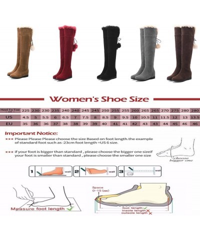 Women'S Suede Cute Pompom Knee High Boots,Lace-Up Non-Slip Warm Western Long Boots,Low Heel Side Zipper Platform Boots Brown ...