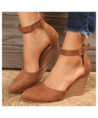 Women's Sandals Size 8 1/2 Solid Suede Pointed Wedge Heel Thick Bottom Buckle Sandals Casual Comfort Sandals for Women Brown ...