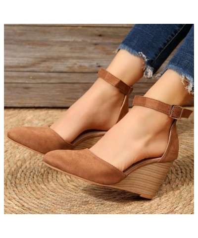 Women's Sandals Size 8 1/2 Solid Suede Pointed Wedge Heel Thick Bottom Buckle Sandals Casual Comfort Sandals for Women Brown ...