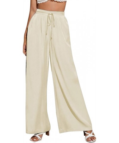 Tall Sweatpants Women Loose Elastic Waist Beach Leg Palazzo Pants Trousers with Pockets Womens Casual Pants 3X Beige- Pants f...