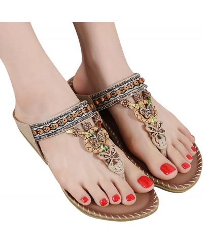 Women's Comfortable Flip Flops Beach Bohemian Sandals Non-Slip Casual Thong Low Wedge Sandals Shoes T-Strap Slides Trendy Sum...