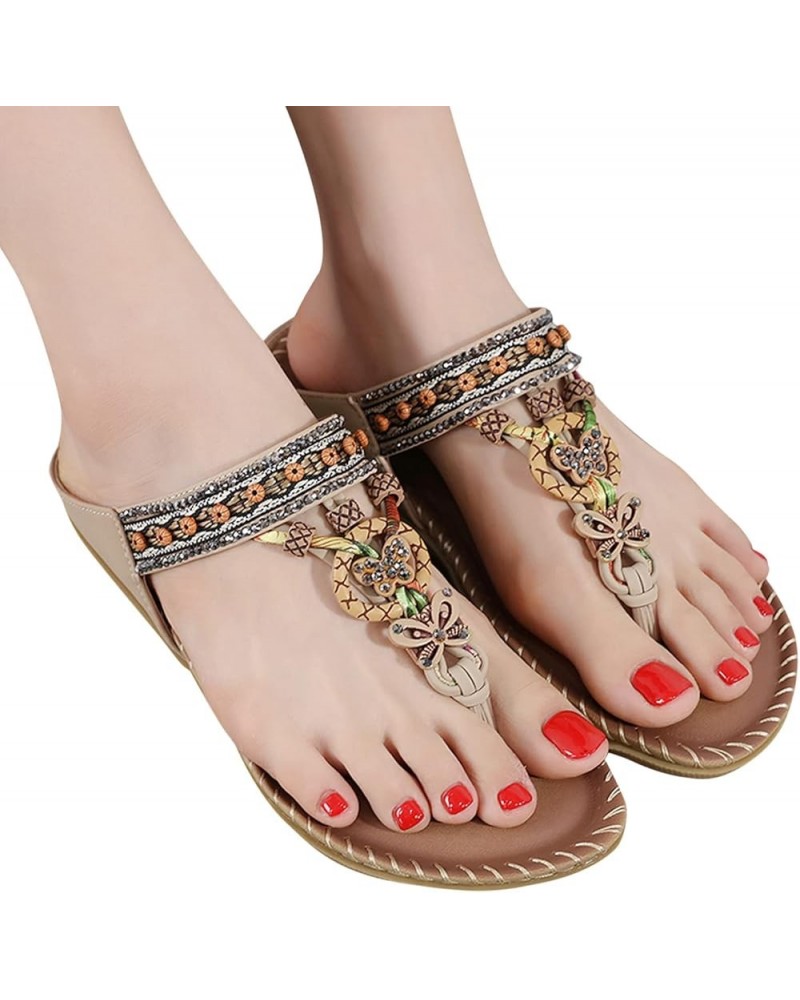 Women's Comfortable Flip Flops Beach Bohemian Sandals Non-Slip Casual Thong Low Wedge Sandals Shoes T-Strap Slides Trendy Sum...