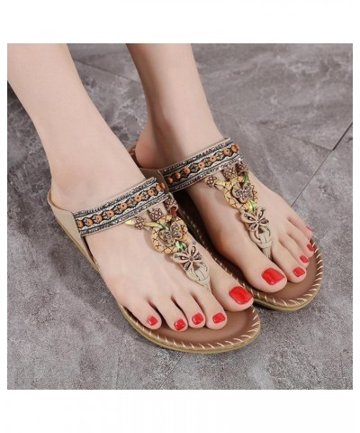 Women's Comfortable Flip Flops Beach Bohemian Sandals Non-Slip Casual Thong Low Wedge Sandals Shoes T-Strap Slides Trendy Sum...