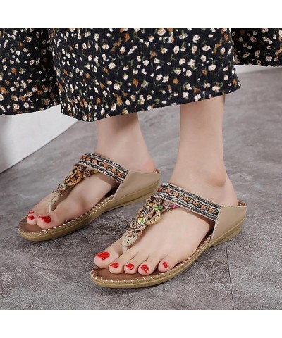 Women's Comfortable Flip Flops Beach Bohemian Sandals Non-Slip Casual Thong Low Wedge Sandals Shoes T-Strap Slides Trendy Sum...