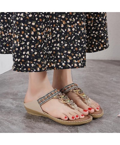 Women's Comfortable Flip Flops Beach Bohemian Sandals Non-Slip Casual Thong Low Wedge Sandals Shoes T-Strap Slides Trendy Sum...