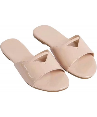 Summer Fashion Womens Flat Slippers Casual Folded Leather Bohemian Slip-on Sandals Comfortable Open Toe Solid Color Roman Bea...