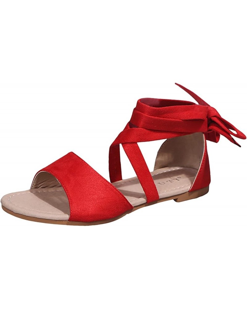 Strappy Wedge Sandals Women'S Walking Sandals Womens Sandals Comfortable Sandals White Strappy Low Heel Sanda Red 10 $20.08 S...