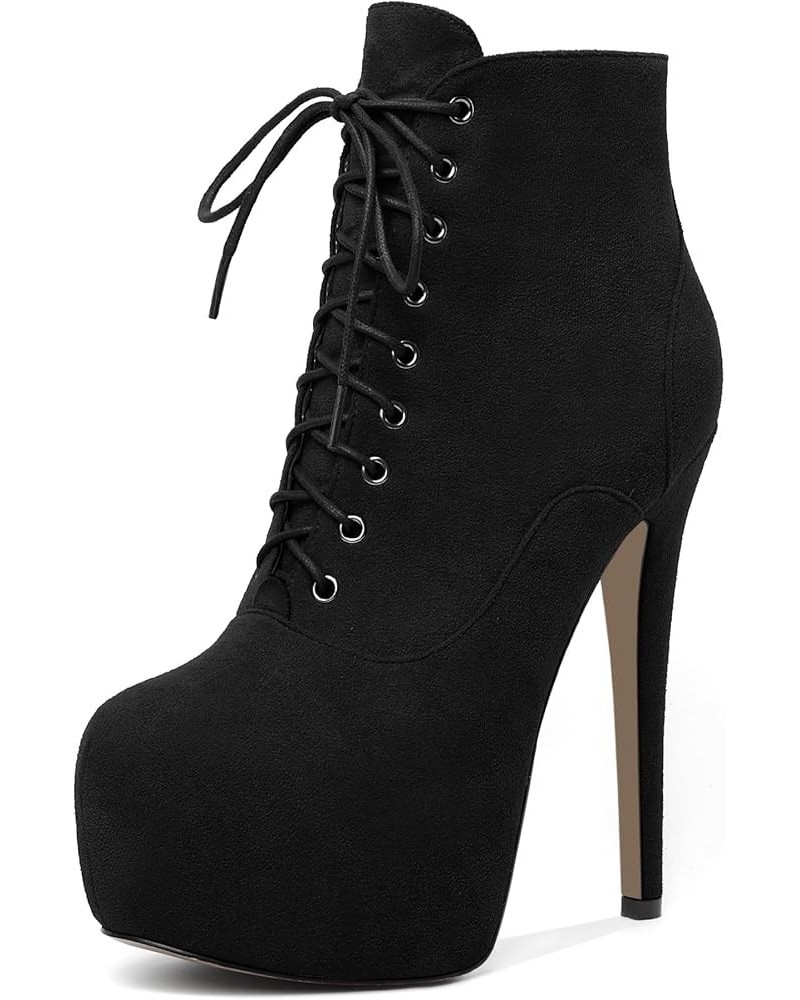 Women's Ankle Boots Platform Combat Boots Stiletto High Heel Round Toe Booties Sexy Lace Up Zipper Short Boots 6.3 Inches Bla...