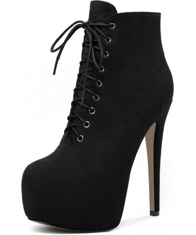 Women's Ankle Boots Platform Combat Boots Stiletto High Heel Round Toe Booties Sexy Lace Up Zipper Short Boots 6.3 Inches Bla...