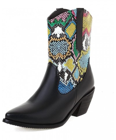 Women Western Heel Western Boots Women Fashion Snakeskin Pattern Western Boots Women Slip-On Ankle Boots Multicolor-huase $41...