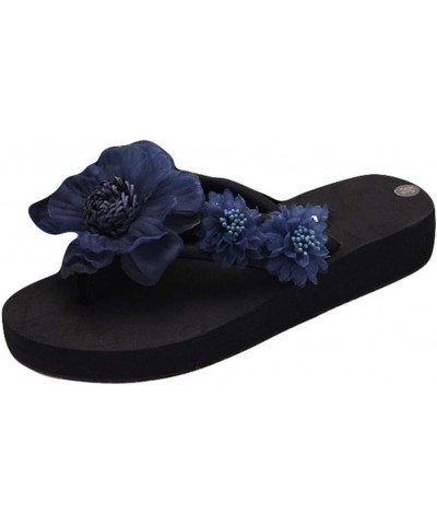 Flop Flower Toe Slipper Open Fashion Wedges Women Shoes Slip-on Flip Flops for Women Wide Width Comfortable (Navy, 5.5) 6 Nav...