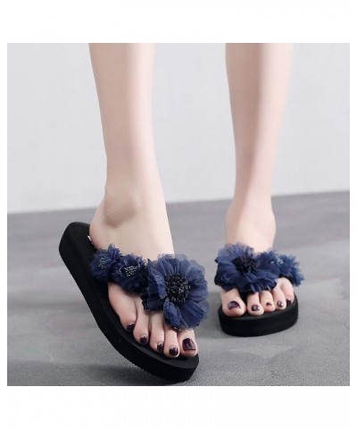 Flop Flower Toe Slipper Open Fashion Wedges Women Shoes Slip-on Flip Flops for Women Wide Width Comfortable (Navy, 5.5) 6 Nav...