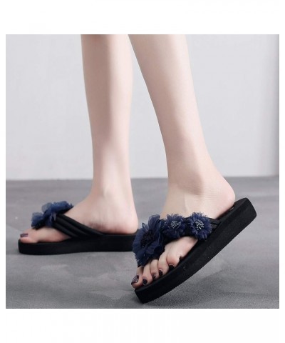 Flop Flower Toe Slipper Open Fashion Wedges Women Shoes Slip-on Flip Flops for Women Wide Width Comfortable (Navy, 5.5) 6 Nav...