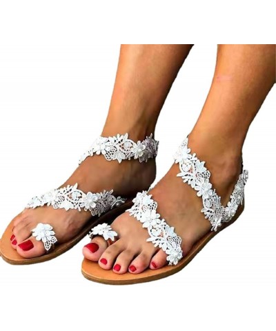 Bohemian Sandals for Women Flat Clip Toe Casual Lace Floral Beach Flip Flop Comfy Large Size Shoes Summer Elegant Toe Ring Ro...