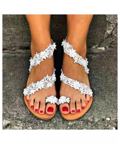 Bohemian Sandals for Women Flat Clip Toe Casual Lace Floral Beach Flip Flop Comfy Large Size Shoes Summer Elegant Toe Ring Ro...