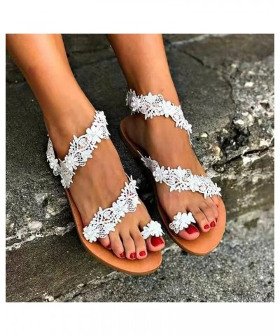 Bohemian Sandals for Women Flat Clip Toe Casual Lace Floral Beach Flip Flop Comfy Large Size Shoes Summer Elegant Toe Ring Ro...