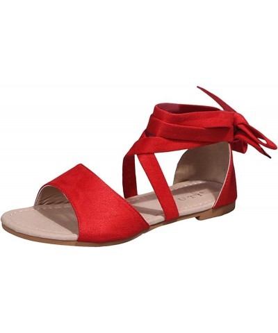 Strappy Wedge Sandals Women'S Walking Sandals Womens Sandals Comfortable Sandals White Strappy Low Heel Sanda Red 10 $20.08 S...