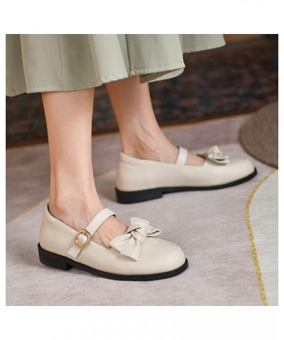 Classic Lolita Shoes with Bow Women Flat Mary Janes 048 Beige $26.94 Pumps