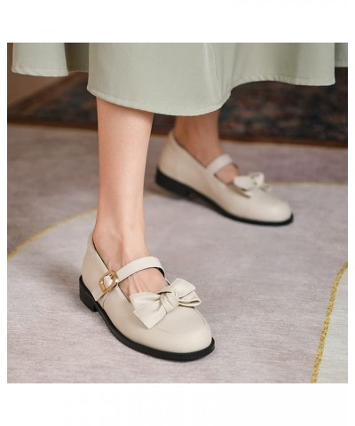 Classic Lolita Shoes with Bow Women Flat Mary Janes 048 Beige $26.94 Pumps