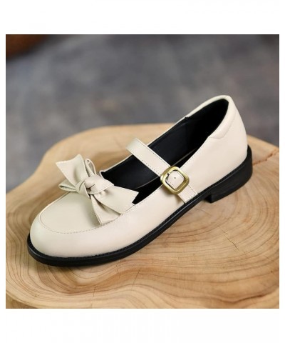 Classic Lolita Shoes with Bow Women Flat Mary Janes 048 Beige $26.94 Pumps