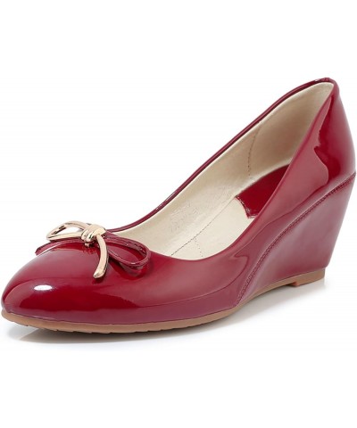 Women Pointed Toe Elegant Wedge Heel Bow Pumps Claret 6 $34.79 Pumps