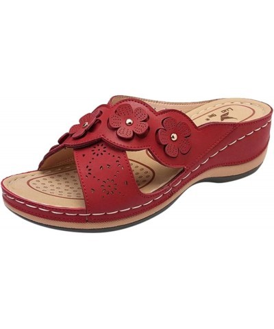 Women's Sandals Wedges Slippers for Women Slippers Fashion Ladies Casual Outdoor Slippers Beach Beach Dressy Comfort Red $12....