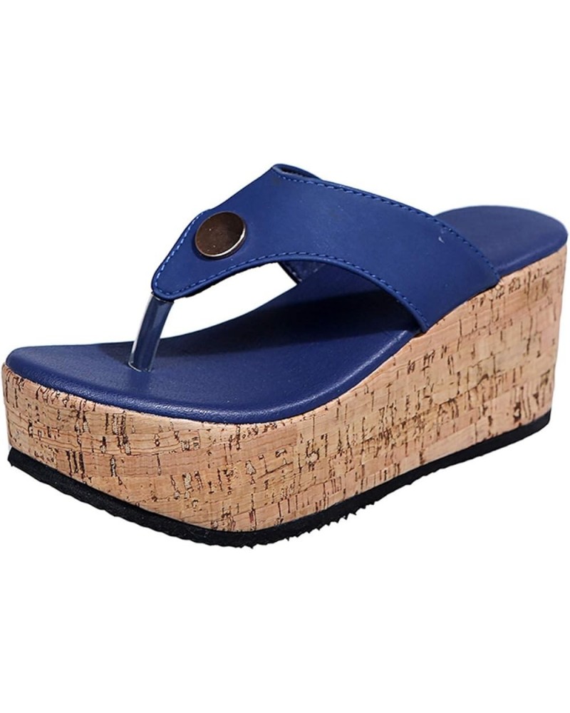 Breathable Casual Shoes Heel Women's Wedge Slippers Fashion Leisure Flip Flops for Women with Arch Support Size 12 Blue $17.4...